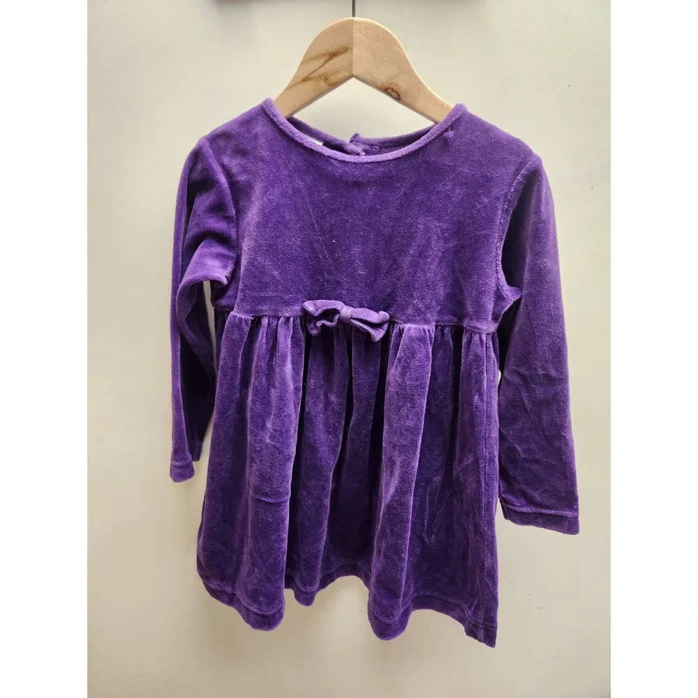 Vintage OshKosh Bgosh Girls Purple Velour Long‎ Sleeve Bow Dress 4T 987-9039